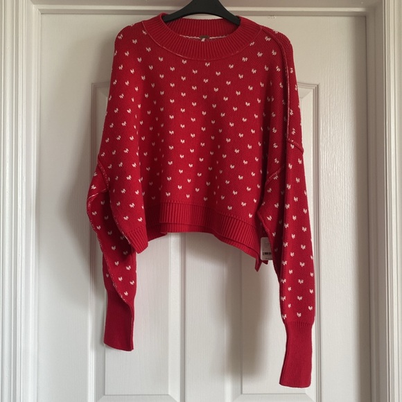 🆕 FREE PEOPLE 🇺🇸 Easy Street Sweater in Cherry 🍒 Combo Size Large Oversized - Picture 5 of 10